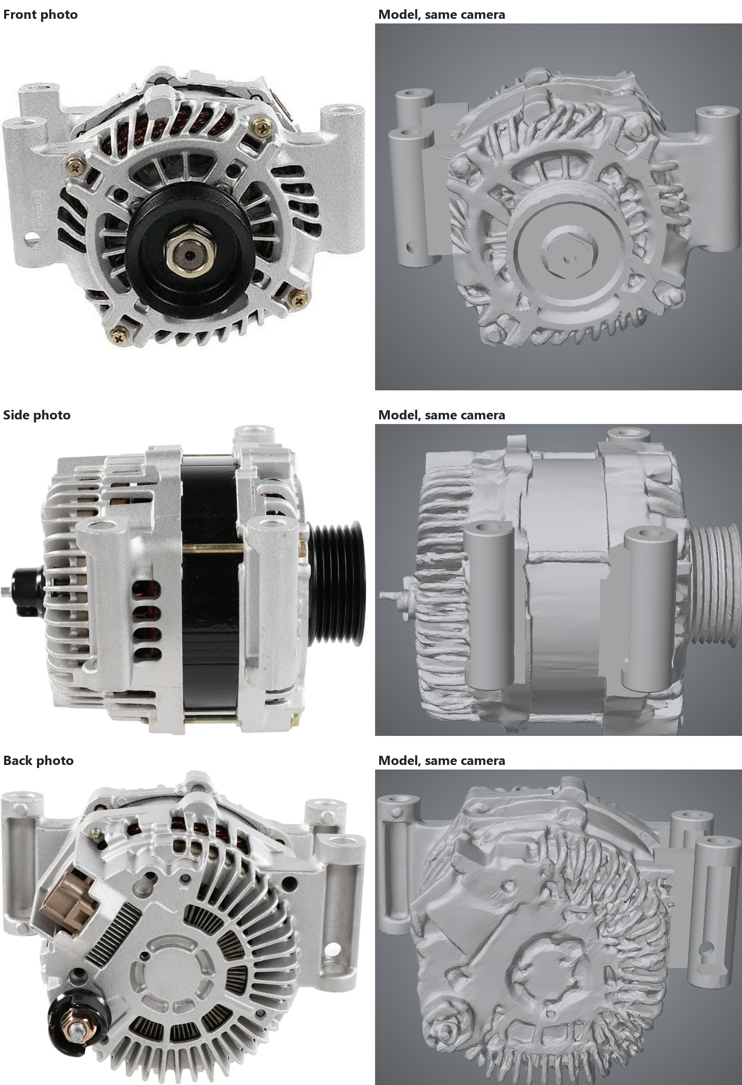 Each photo beside the neural model drawn from the same camera position